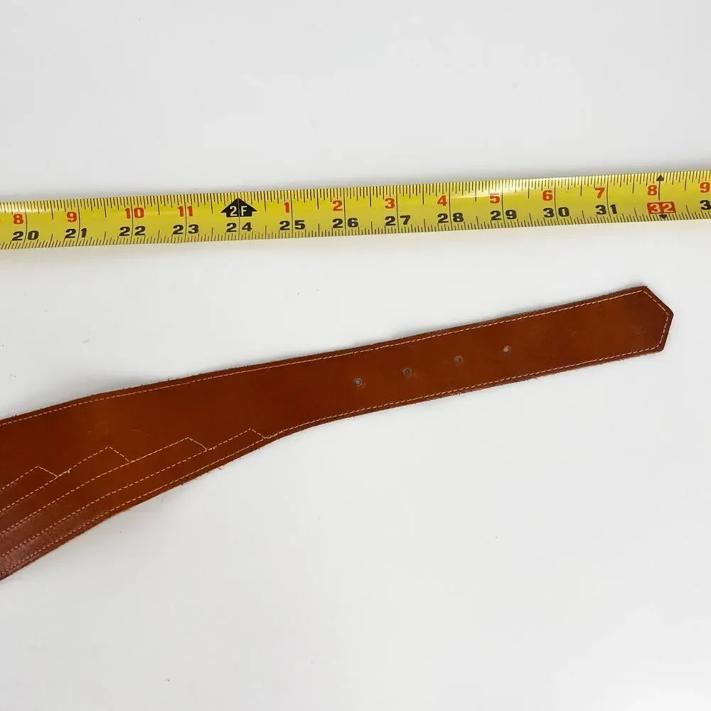 Wide Brown Leather Belt Back Buckle Boho Bohemian